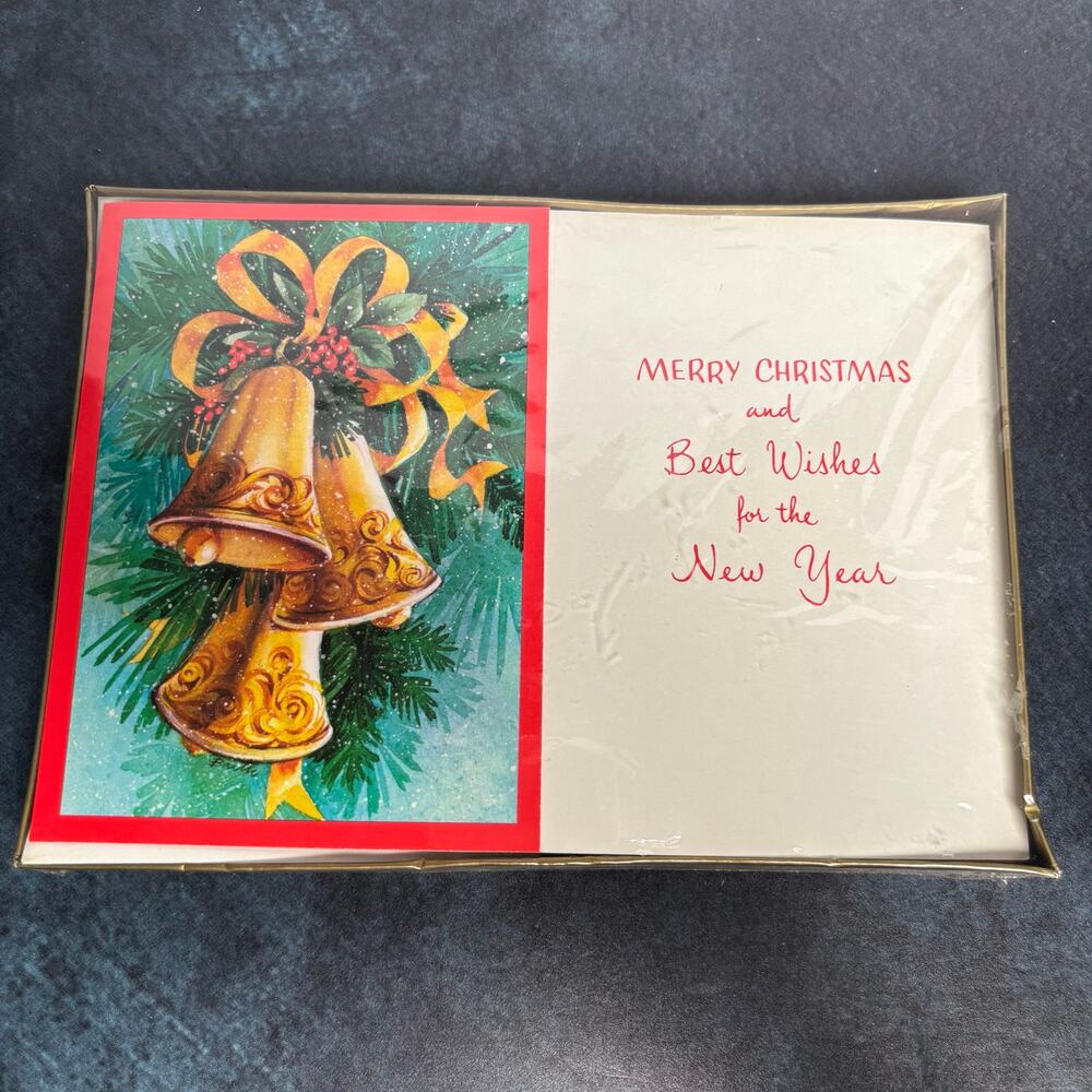 Vintage Sealed Box Of Carrington Christmas Cards Bells and Holly, Set of 20